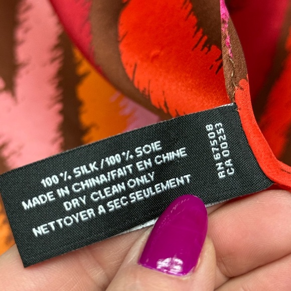 Jones New York Multicolor Abstract Stripe Silk Scarf Red Brown Pink Purple EUC - Picture 3 of 11